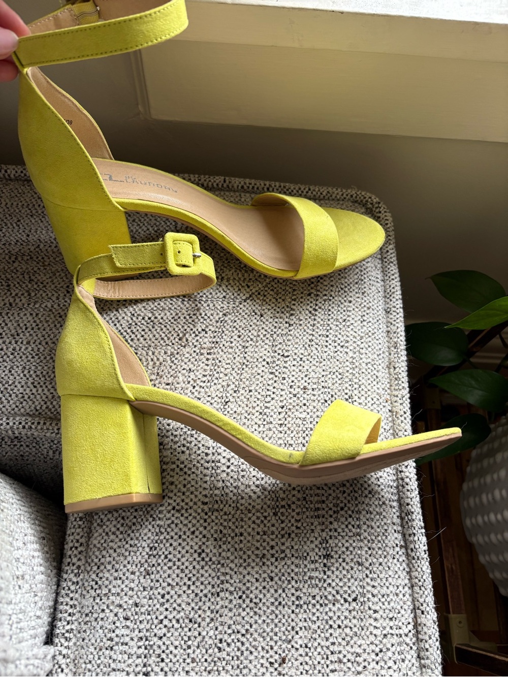CL by Chinese Laundry Lime Yellow Block Heel Ankle Strap Sandals